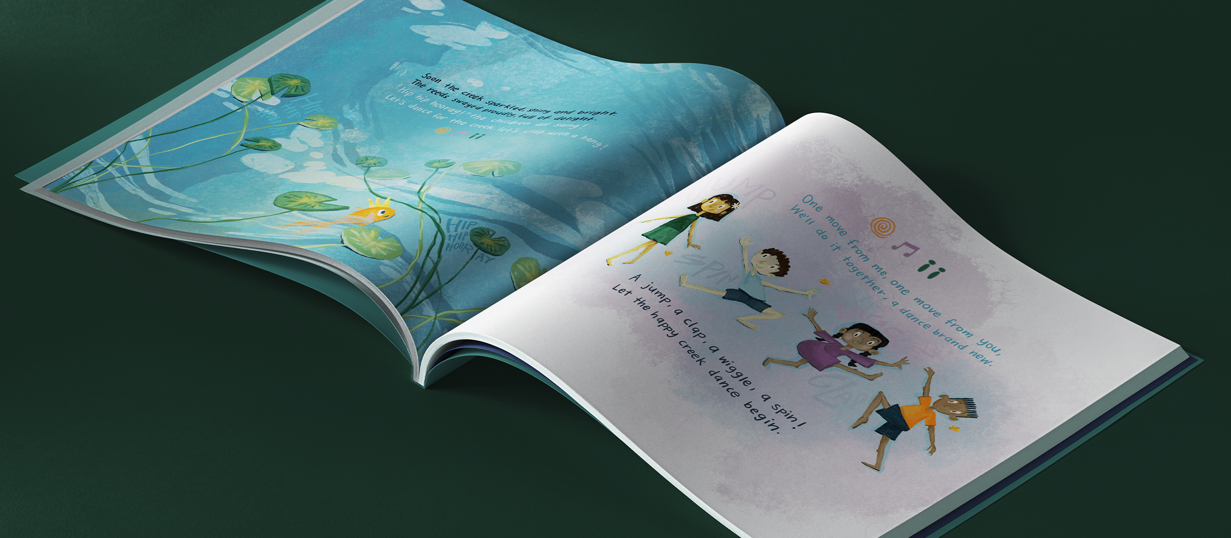 The Creek That Played Hide and Seek — two interior spreads side by side