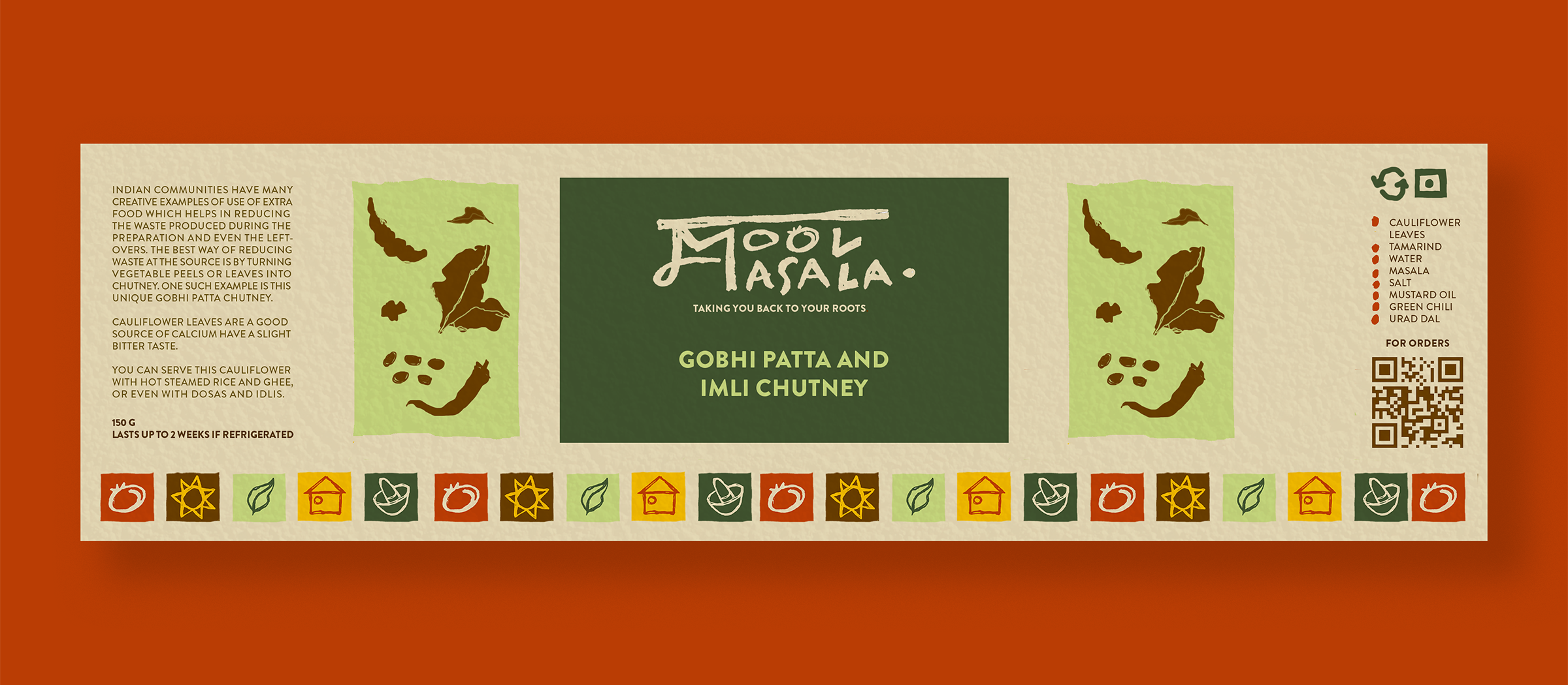 Mool Masala — Gobhi Patta and Imli Chutney label artwork, flat