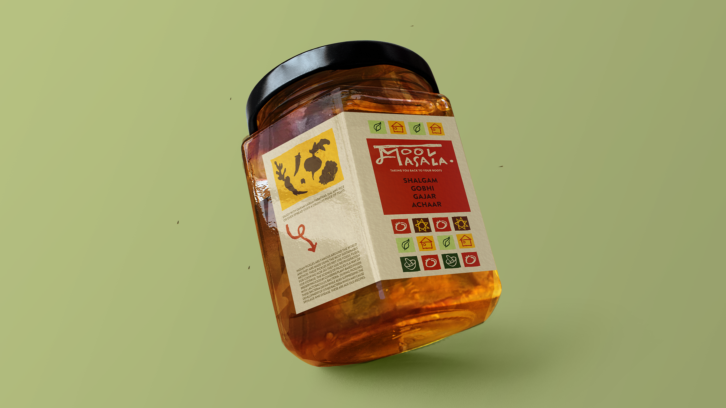 Mool Masala — Shalgam Gobhi Gajar Achaar jar, tilted product shot